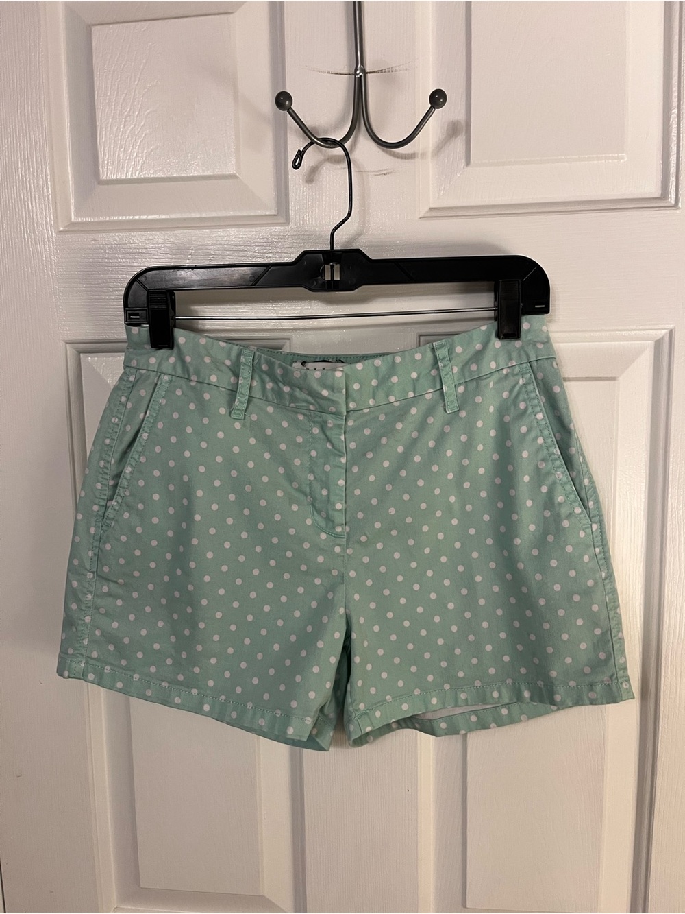 Elle Polka Dot Chino Shorts Mid Rise Size 2 Green White Stretch Cotton  Pockets